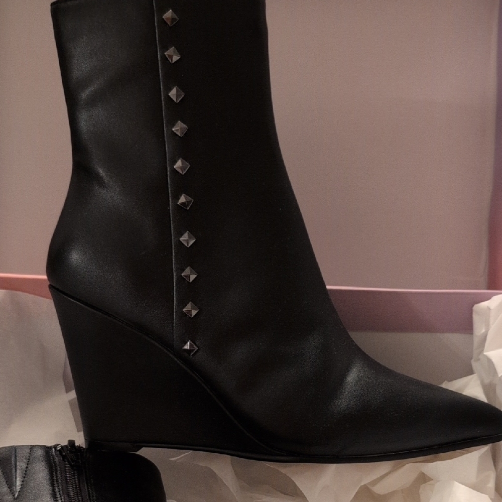 Elegant Black Studded Wedge Boots